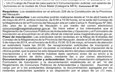 Consejo de la magistratura de Neuquén-Convocatoria de Concursos Publicos de Antecedentes y Oposición