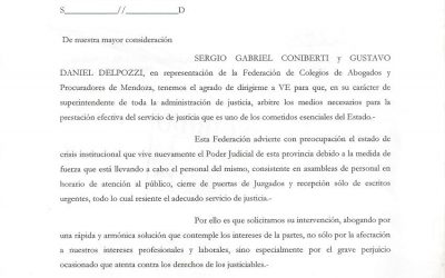 Nota Federación de Colegios de Abogados y Procuradores de Mendoza a Suprema Corte de Justicia de Mendoza