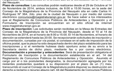 Consejo de la Magistratura de la Provincia de Neuquén-Convocatoria Concurso Nº 96