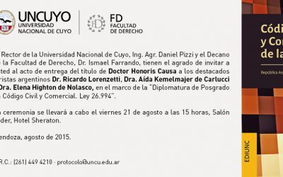 Invitación Título Honoris Causa a Dr. Lorenzetti, Dra. Kemelmajer de Carlucci, Dra. Highton de Nolasco.-