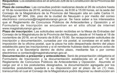 Convocatoria Concurso Público Nº 125-Consejo de la Magistratura de Neuquén