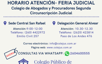 HORARIO ATENCION COLEGIO DE ABOGADOS    FERIA JUDICIAL JULIO 2021